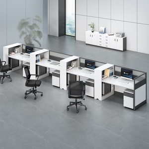 Modern Wooden Call Center Cubicle 4 Seater Modular Office Workstation Desk Open Plan Modular Staff Desktop <b>Computer</b> <b>Table</b> - Product Image 5