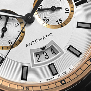 นาฬิกาโครโนกราฟอัตโนมัติสุดหรูสำหรับผู้ชาย ตัวเรือนสแตนเลสสตีลสองสี หน้าปัดตัวเลขโรมัน แสดงวันที่ สไตล์ธุรกิจคลาสสิก - Product Image 4