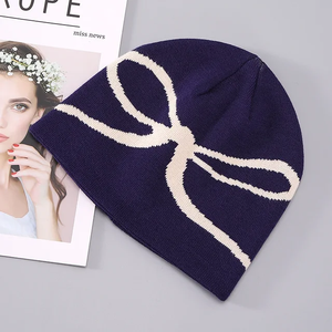 2024 nouveau bonnet en peluche nœud Jacquard chapeau d'hiver mode coloré bonnet personnalisé avec Logo bonnet chapeau Oem Odm personnalisable - Product Image 2