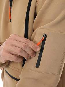 เสื้อฮู้ดสวมหัวขนแกะแขนยาวสำหรับผู้ชายซิปแบบสวมหัวมีกระเป๋า - Product Image 5