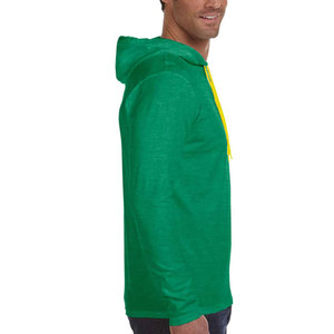 <b>Mens</b> Long Sleeve Hooded T-Shirt Hoodie Jersey Heather Green <b>Neon</b> Yellow Drawstrings Cotton Sweatshirts - Product Image 3