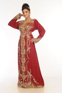 Caftan islamique en georgette rouge brodé - Product Image 5