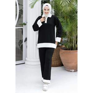 Tricot Détail Bouton Avant Ensemble 2 Pièces Noir - Product Image 1