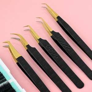 Pince à épiler professionnelle pour extensions de cils à pointe en fibre, courbée à 45 et 90 degrés, classique droite, outil de précision pour isolation des cils - Product Image 1