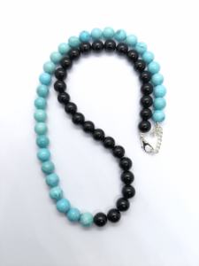 Collier en perles de turquoise et d'onyx AAA, 8 mm, rondelle, pierre précieuse naturelle, bijoux, pierre de guérison, collier ras du cou, cadeau fait main, collier en onyx - Product Image 2
