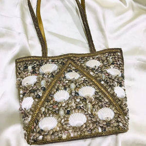 Exclusive Designer Ethnic Handmade Crystal Shell Embellished Stone Studded <b>Evening</b> <b>Bag</b> Stylish Fashion for Party Bridal - Product Image 1