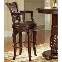Tabouret de bar classique moderne Khaled, en bois d'acajou sculpté, assise en cuir synthétique, écologique, réglable, pour la maison, le bar ou l'hôtel