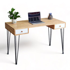Bureau d'ordinateur en bois de caoutchouc 120x60cm avec tiroirs et pieds en fer à chevrons, garantie 12 mois BD68111 - Product Image 1