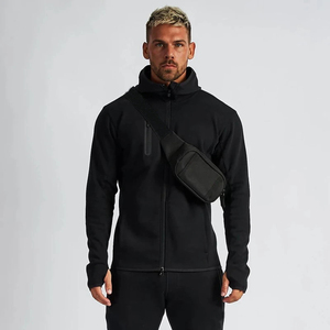 Men's Cotton Training Sets Gym Sportswear <b>Zipper</b> <b>Hoodie</b> Casual Sports Hooded 2-Piece Top Pants <b>Black</b> Sweatshirts Sweatpants Logo - Product Image 4