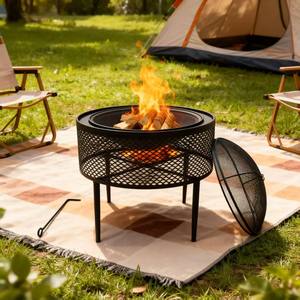 Patio steel metal <b>fire</b> <b>pit</b> bowl <b>with</b> strong construction ideal for outdoor entertaining and warm ambience - Product Image 3