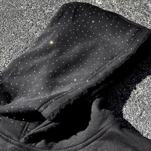 Vente en gros Acid Wash Distressed Hoodie Goutte d'épaule Lourd Impression Cristal Soleil Délavé Pull Strass Hoodies Hommes - Product Image 4