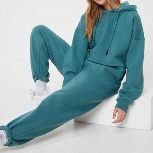 Ensemble survêtement en molleton uni pour femme de haute qualité personnalisé, sweat à capuche et pantalon de jogging 2 en 1, ensemble décontracté d'hiver - Product Image 2