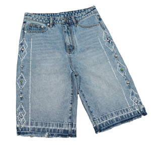 Build Manufacturer Hight Quality <b>Jean</b> Shorts <b>Men</b> Custom Streetwear Distressed Rhinestone Summer Jorts Denim Shorts for <b>Men</b> - Product Image 1
