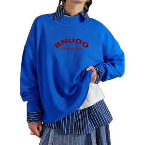 Sudadera Holgada de Algodón 100% de Peso Medio con Cuello Alto Simulado para Mujer, Precio al por Mayor Profesional, Logotipo Personalizado - Product Image 1