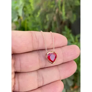 925 Silver <b>Ruby</b> Heart <b>Necklace</b> for Gift Occasions - Product Image 2