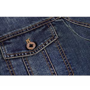 Veste en jean à col montant à manches longues en coton sur mesure fabriquée en usine avec logo frontal Style vintage pour homme Vente chaude - Product Image 4