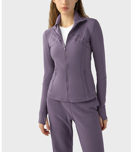 Chaquetas de Yoga Deportivas para Mujer al por Mayor, Tops de Nylon Suave Acanalado, Ajuste Delgado sin Costuras, Chaqueta de Fitness con Cierre y Manga Larga, OEM 2025 - Product Image 3