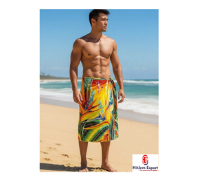 Sarong pour homme polynésien, pareo hawaïen, design personnalisé, satin poly, doux, léger, couvre-vêtement de plage - Product Image 1