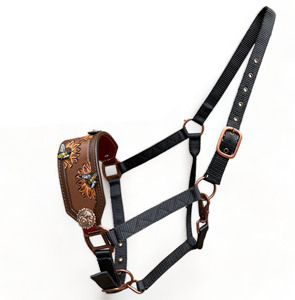 Meilleure vente OEM tournesol gravé Western Horse Bronc licou cuir de vache sangles en nylon tête indienne collier en vrac fabriqué - Product Image 2