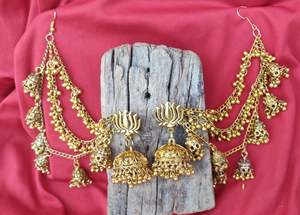 German <b>Silver</b> Jhumka Set <b>Jhumkas</b> With Earchain Indian Traditional <b>Jhumkas</b> For Women Ideal For Weddings, Festive Occasions - Product Image 3