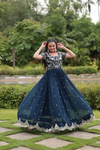 Vestido largo de trabajo Dupatta bordado paquistaní Anarkali Salwar Kameez elegante de mujer de diseñador para fiestas de boda de seda - Product Image 2