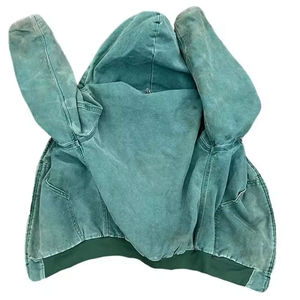 Veste de travail en toile de canard lourd délavé sur mesure avec doublure veste à capuche de travailleur délavée vintage fermeture éclair sweat à capuche délavé à l'acide - Product Image 5