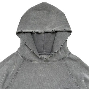 Sudaderas con capucha vintage de algodón grueso, venta al por mayor, jersey en blanco, sudaderas con capucha lavadas con ácido desgastadas recortadas para hombres, 100% de algodón suelto de gran tamaño - Product Image 3