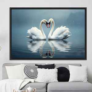 Pájaros románticos enamorados: cuadro impreso en lienzo para decoración elegante, lienzo con marco negro - Product Image 1