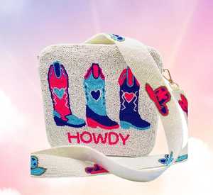 Howdy rose vache garçon vache fille chapeau bottes perlé sac à bandoulière boîte sac à main - Product Image 3