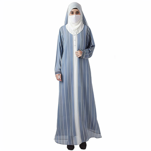 Dubai Ramadan arabo islamico abbigliamento Casual elegante donna musulmana a righe stile tunica manica lunga abito pieno <span class=keywords><strong>con</strong></span> <span class=keywords><strong>spacco</strong></span> <span class=keywords><strong>laterale</strong></span> - Product Image 1