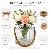 Vase en verre transparent à facettes avec poignée en corde et bordure métallique, porte-fleurs pour mariage, décoration de table à domicile, vente en gros, export