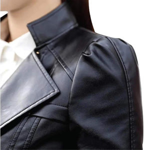 Chaqueta de Cuero para Mujer, Estilo Motociclista, con Cierre, Diseño Moderno, Logotipo Personalizado Impreso, Transpirable, Servicio OEM - Product Image 3