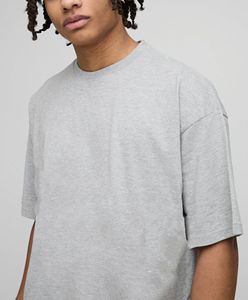 Conjunto de Pantalones Cortos para Hombre, 100% Algodón, Nuevo y Moderno, con Logotipo Personalizado, Color Gris Jaspeado, Hombros Caídos, 2 Piezas, Transpirable - Product Image 4