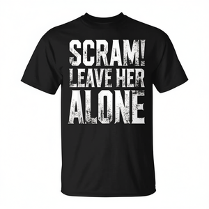 T-shirt Scram Leave Her Alone Distressed Humor nera per adulti unisex - Product Image 2