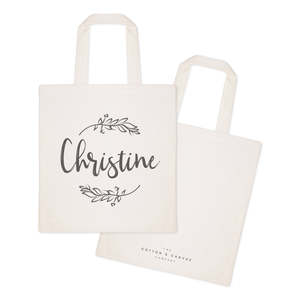 Bolsa de Lona de Algodón Personalizada con Cierre Abierto, Nombre y Patrón de Enredaderas de Color Sólido - Product Image 2