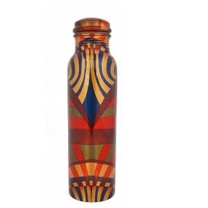 Recipiente de agua de cobre hecho a mano de alta calidad, botella de agua de Yoga con estampado de flores para beber directamente, botella Ayurvédica - Product Image 2