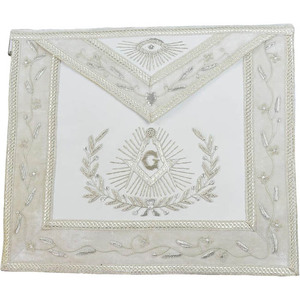 <b>White</b> Master Mason Masonic <b>Apron</b> with Silver Bullion - Product Image 6