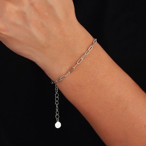 Pulsera de eslabones chapada en plata 925 ajustable, cadena minimalista con clip de papel, uso diario, moderna para mujer, Diamante cristiano de latón - Product Image 1