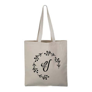 Sac fourre-tout en toile couleur unie avec initiale en forme de 'V' - Product Image 1