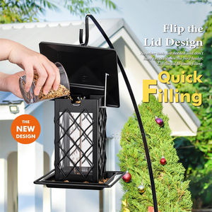 Mangeoire à oiseaux en fer ovale suspendue 2 en 1 résistante aux intempéries avec support Conteneur alimentaire automatique Jardin extérieur Soins aux oiseaux - Product Image 5