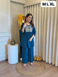 Conjunto de cuello redondo de algodón de primera calidad 60x60 con bordado elegante traje de diseñador para mujer ropa informal de fiesta - Product Image 3