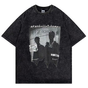 เสื้อยืดแขนสั้นสำหรับผู้ชายวินเทจทรงโอเวอร์ไซส์ผ้าฝ้ายพิมพ์ลาย3D ไหล่ผ้าถักสกรีน - Product Image 3