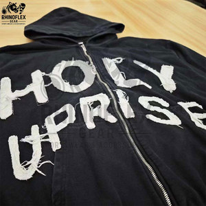 เสื้อฮู้ดปักลายสำหรับผู้ชายมีฮู้ดผ้าคอตตอนผสมสีพื้นแบบวินเทจ - Product Image 3