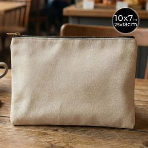 Plain Simple Natural Cotton <b>Canvas</b> Zippered Clutch Pouch Bags Women's 10 oz 10 X 7 Inch Pouch Bag <b>Mini</b> Pouch Bag For Your Need - Product Image 2