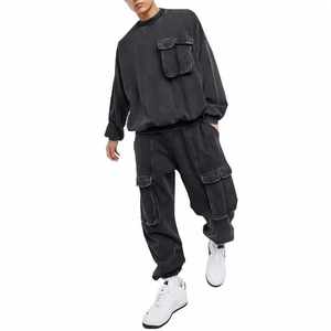 Hombres lavado ácido transpirable 100% algodón Jogger sudadera patrón sólido Hip Hop ropa de calle para la temporada de invierno estilos de moda - Product Image 3