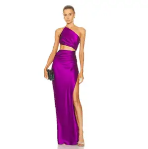 Robe de soirée longue violette en tissu, épaules dénudées, vêtements pour femmes