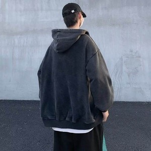 Custom <b>Black</b> Vintage Wash <b>Fleece</b> Hoodie Jacket for <b>Men</b> Winter Stylish Jackets Drop Shoulder Acid Washed Hoodie - Product Image 6