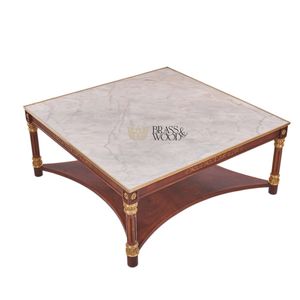 Mesa de Centro Cuadrada de Lujo con Tapa de Mármol Blanco y Elegantes Detalles Dorados Tallados a Mano para Muebles Clásicos de Sala de Estar - Product Image 5