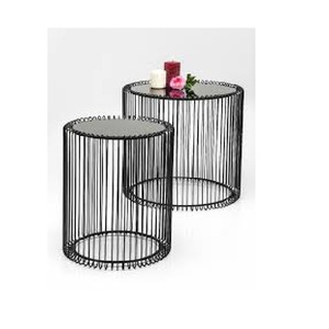 Table d'appoint moderne à armature métallique avec dessus noir Table d'appoint minimaliste à grille en métal pour salon ou chambre à coucher - Product Image 2