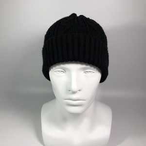 Bonnet en tricot côtelé noir uni en gros, personnalisé avec broderie, classique, plié, hiver, unisexe, vintage, en acrylique jacquard - Product Image 2